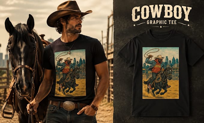 create vintage cowboy, rodeo revival tshirt designs