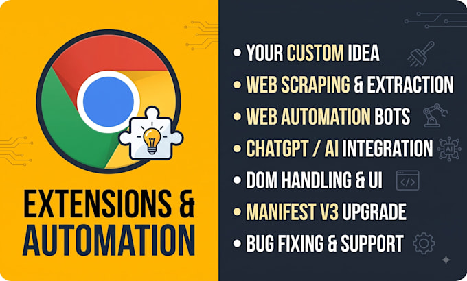 develop chrome extension, web automation bot, data scraper