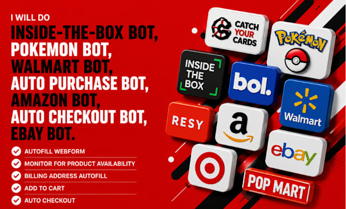 code inside the box bot pokemon bot walmart auto purchase, amazon checkout, ebay