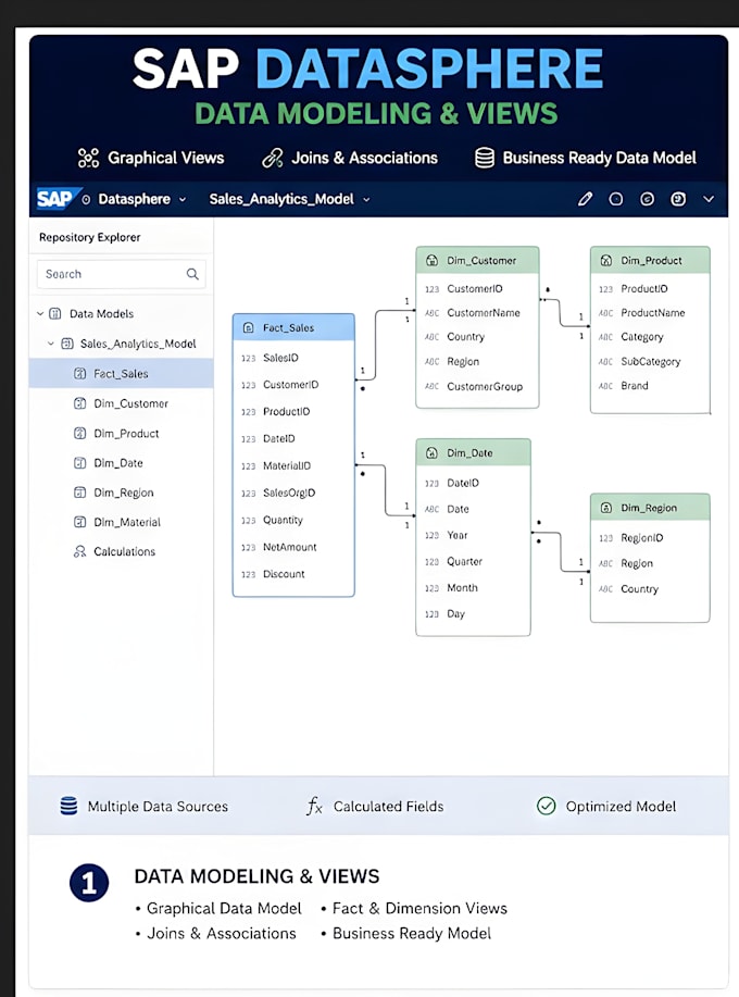 develop sap datasphere data models, sql views and analytics solutions