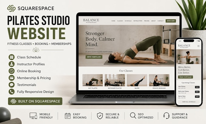 create squarespace pilates studio website fitness class website booking website