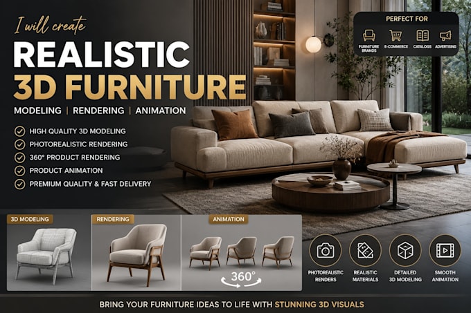 create realistic 3d furniture modeling, 3d mattress sofa and 3d animation video