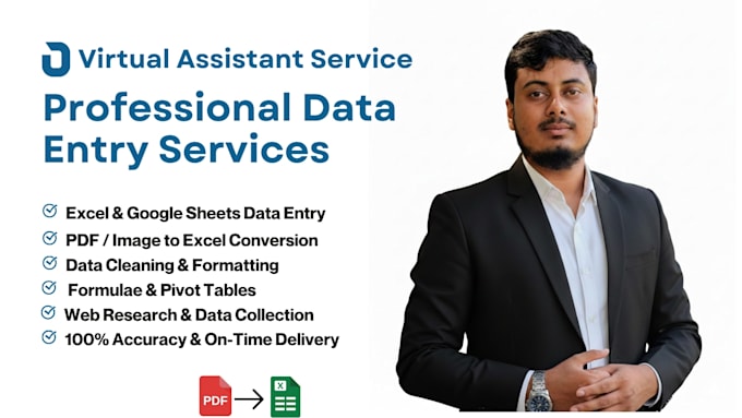 data entry, PDF to excel and data conversion
