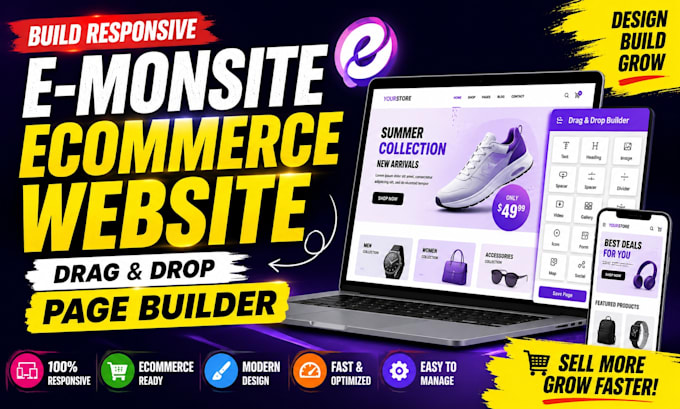 build responsive ecommerce e monsite website and drag and drop page builder