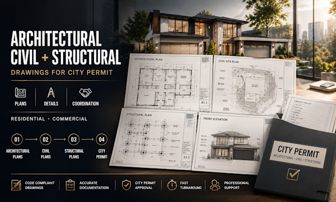 do architectural, civil and structural drawings for city permit