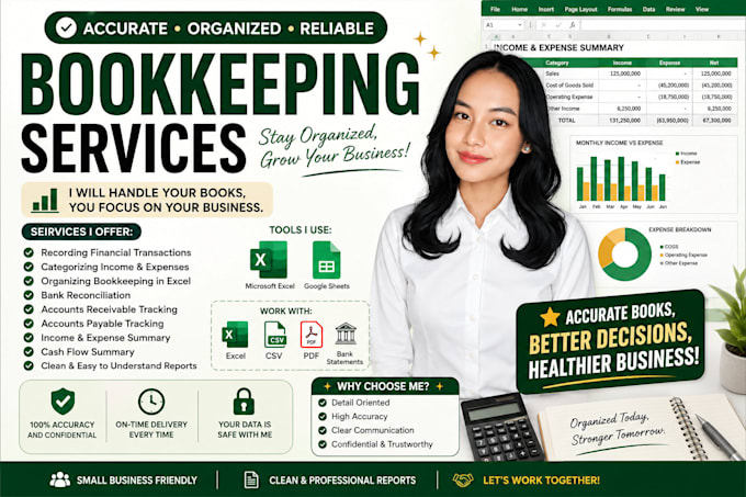 do bookeeping and accounting data entry in excel