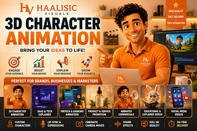 create 3d character animation, explainer video video animation 3d pixar style