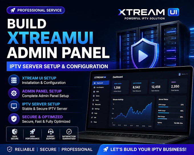 build xtreamuiadmin panel, iptv server setup, configuration
