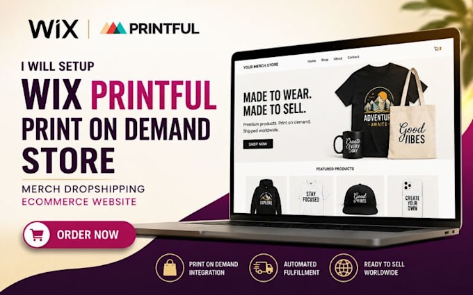 setup wix printiful print on demand store merch dropshipping wix ecommerce store