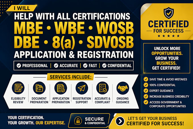 assist with mbe wbe wosb dbe 8a sdvosb certification application