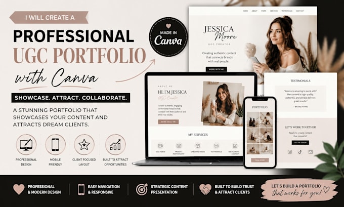 create a ugc portfolio canva website, ugc website, and portfolio website
