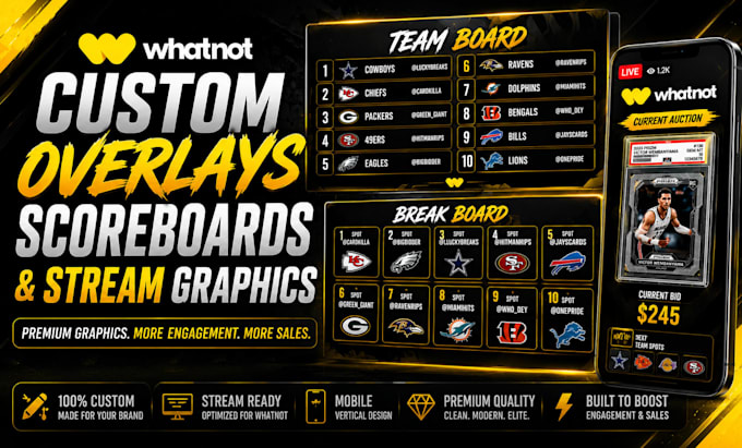 design custom whatnot overlays scoreboards and stream graphics