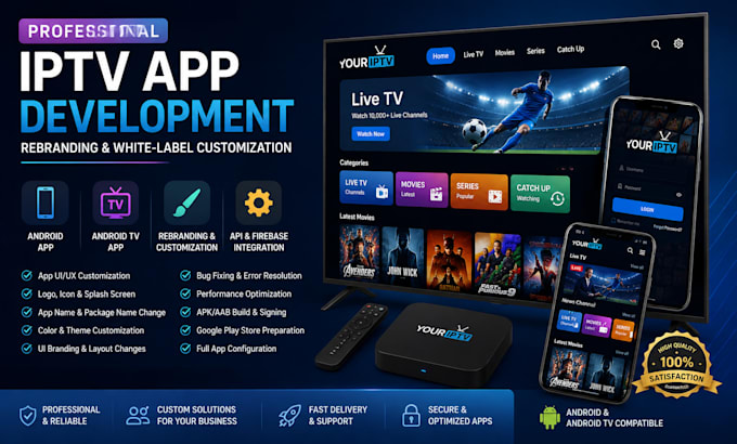 develop iptv app, ott app, smart TV app, android TV, samsung TV, lg TV app