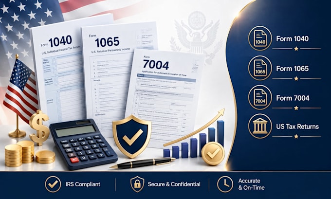prepare USA form 7004, form 1040, and form 1065 tax returns