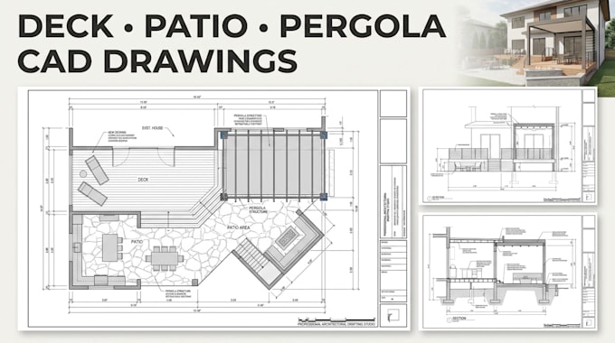 create deck patio and pergola cad drawings and plans