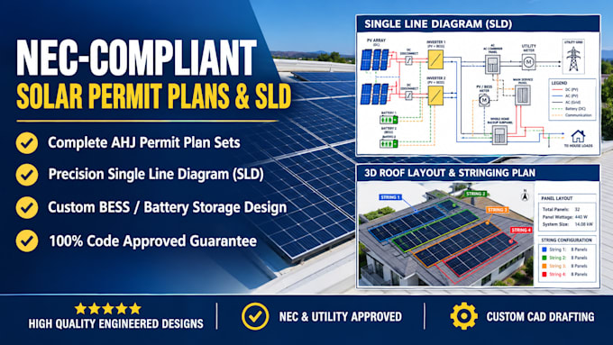 design solar single line diagram sld, battery storage and solar pv permit