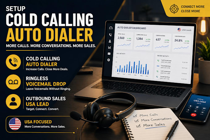 setup cold calling auto dialer, ringless voicemail drop, outbound sales USA lead