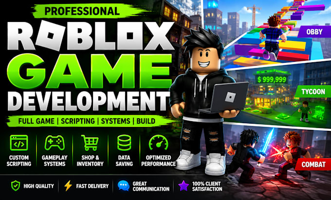 create roblox full game, scripting, tycoon, build obby, full game development