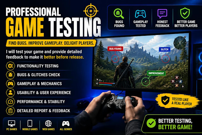 professionally test your game for bugs, gameplay and usability