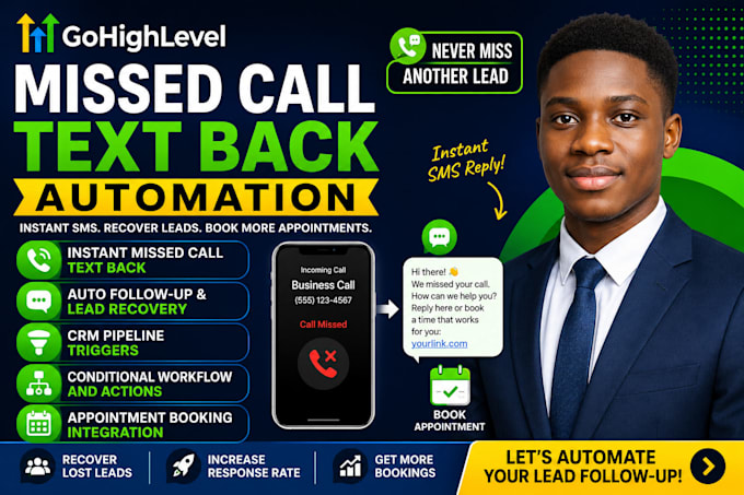 build gohighlevel missed calls text back automation SMS setup snapshot workflow