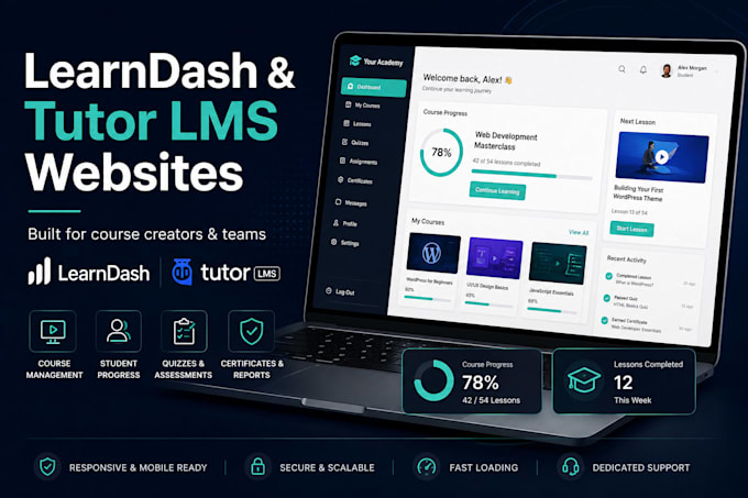 build a professional learndash or tutor lms wordpress learning management site