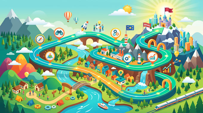 design goal plan map, vision map, strategy map, business roadmap, millestone map