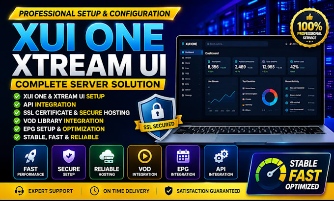 configure best xui one, xtream ui, API integration, ssl hosting, vod and epg