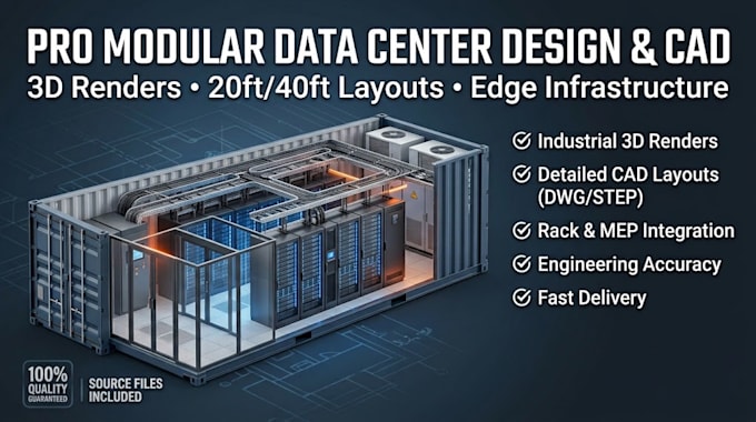 design 3d modular containerized data center layout and cad