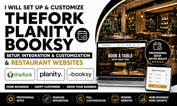 set up thefork, planity and booksy setup, integration and restaurant website
