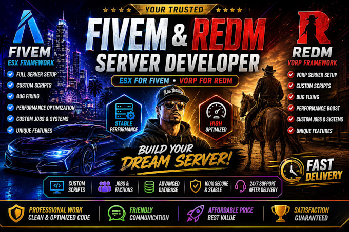 be your fivem server developer, redm server developer, redm vorp server