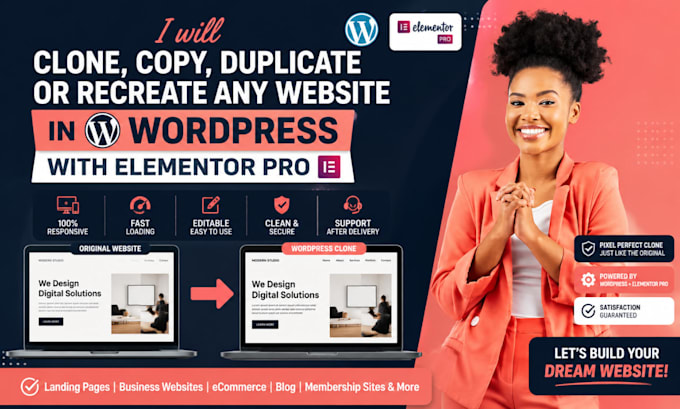 clone, copy, duplicate or recreate any website in wordpress with elementor pro