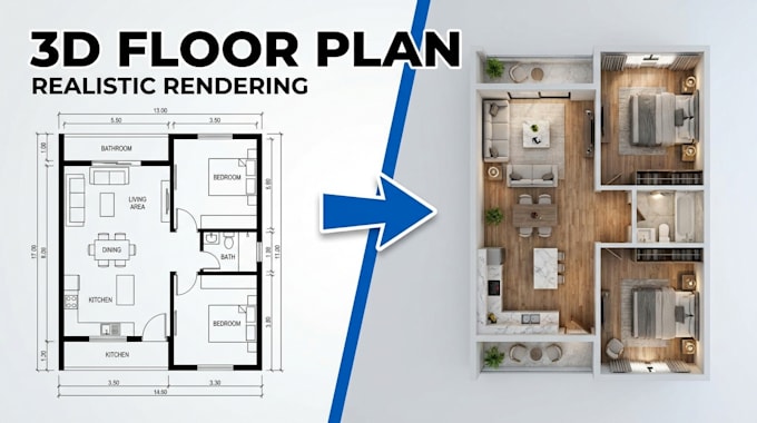 create realistic 3d floor plan rendering for your house or property