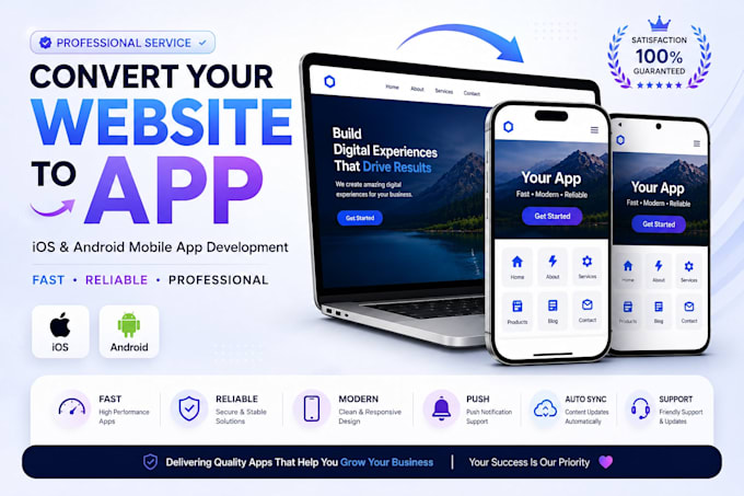 convert website to app, ios app and android app, mobile app development, webview