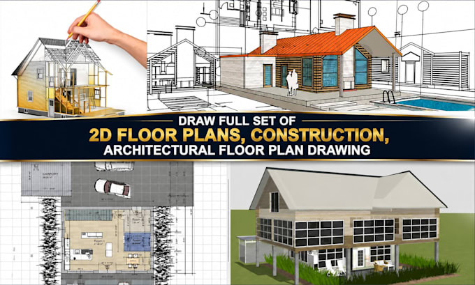 draw full set of 2d floor plans, construction, architectural floor plan drawing