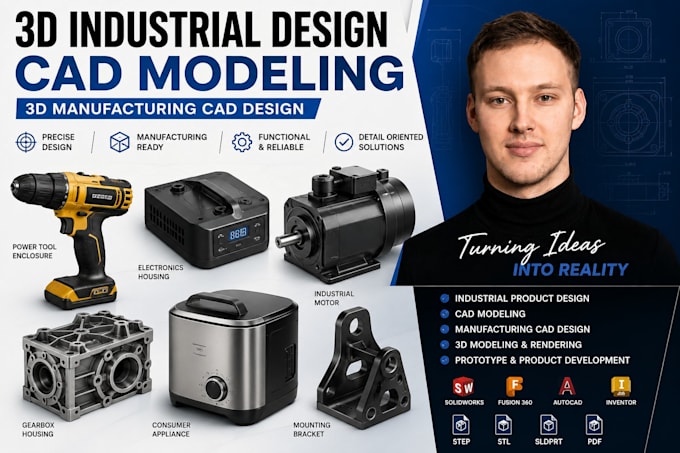 do 3d industrial design, cad modeling, manufacturing cad design, 3d printing