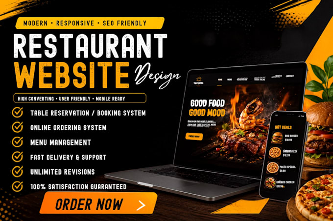 design catering, restaurant website with online ordering and reservation system
