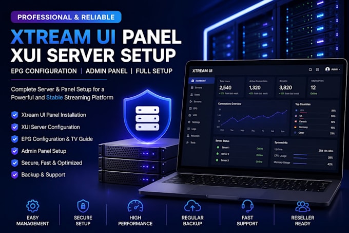 setup xtream ui panel xui server epg configuration, iptv panel setup admin panel