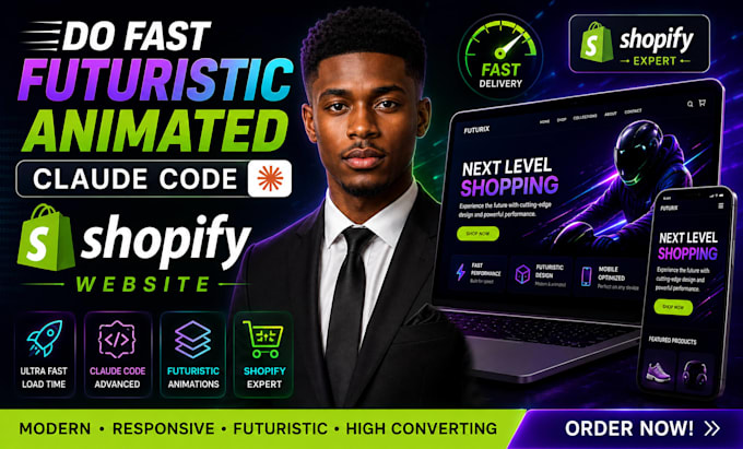 do fast futuristic animated claude code shopify website