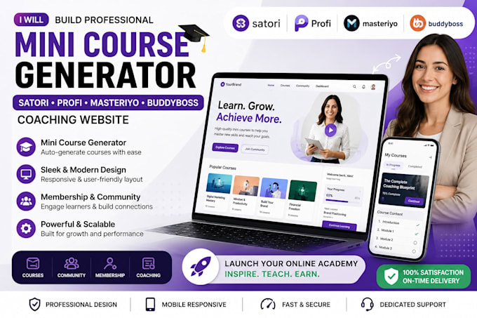 build mini course generator satori profi masteriyo buddyboss coaching website