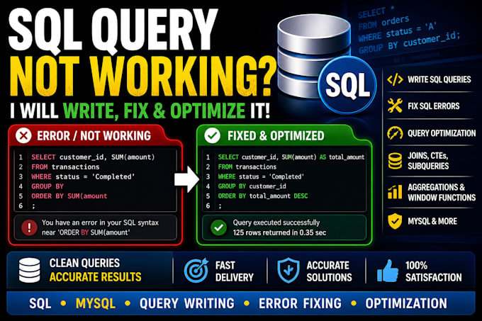 write, fix and optimize sql queries