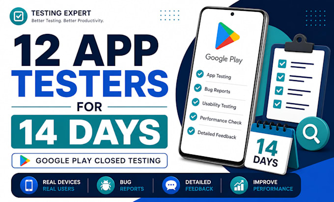 provide 12 testers for google play closed testing and android app testing