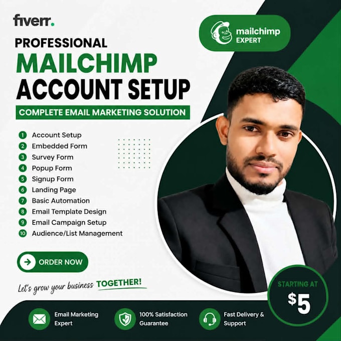 do mailchimp setup, email automation, campaign, and signup forms
