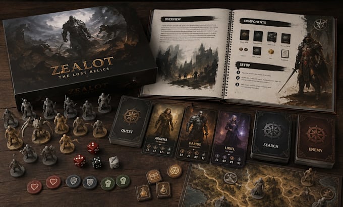 create board game card game tabletop character illustrations rulebook design
