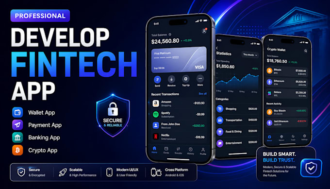 develop a fintech app, wallet app, payment app, banking and crypto app