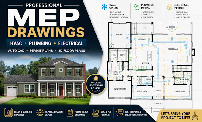 draft floor plan mep drawings for hvac electrical plumbing permit