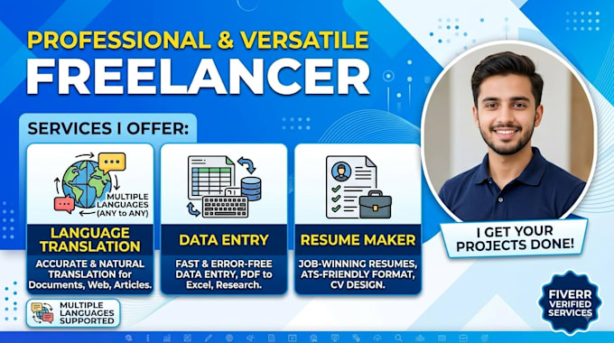do data entery work and translate any language make a resume