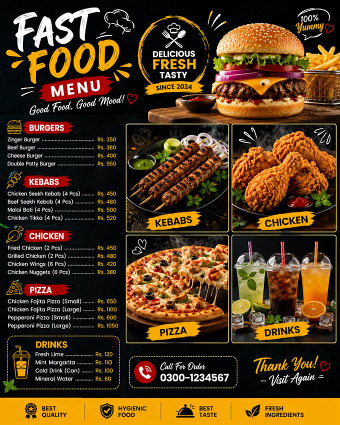design a professional food menu