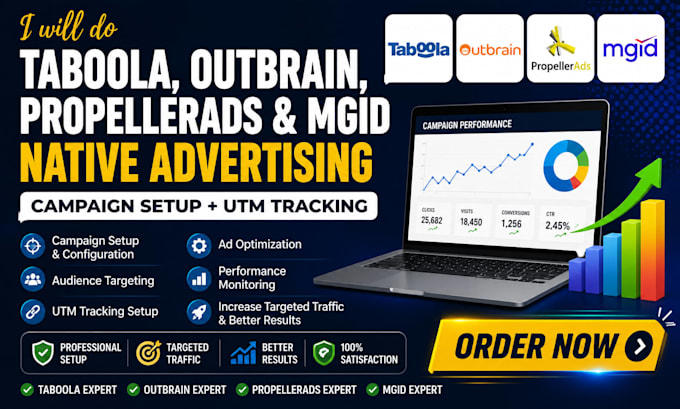 set up taboola outbrain propellerads mgid native ad campaigns utm tracking