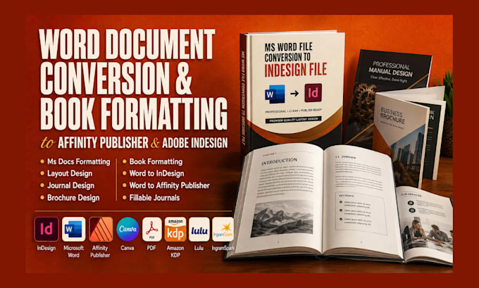 do ms word formatting, worbook document, in affinity publisher, adobe indesign