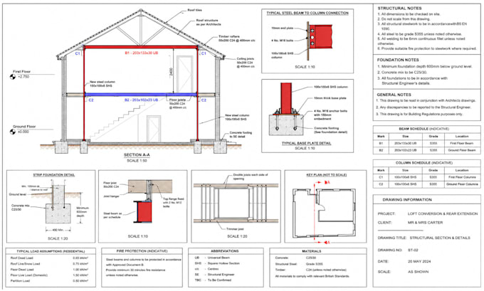 create UK building house extension and loft conversion plan, regulations drawing